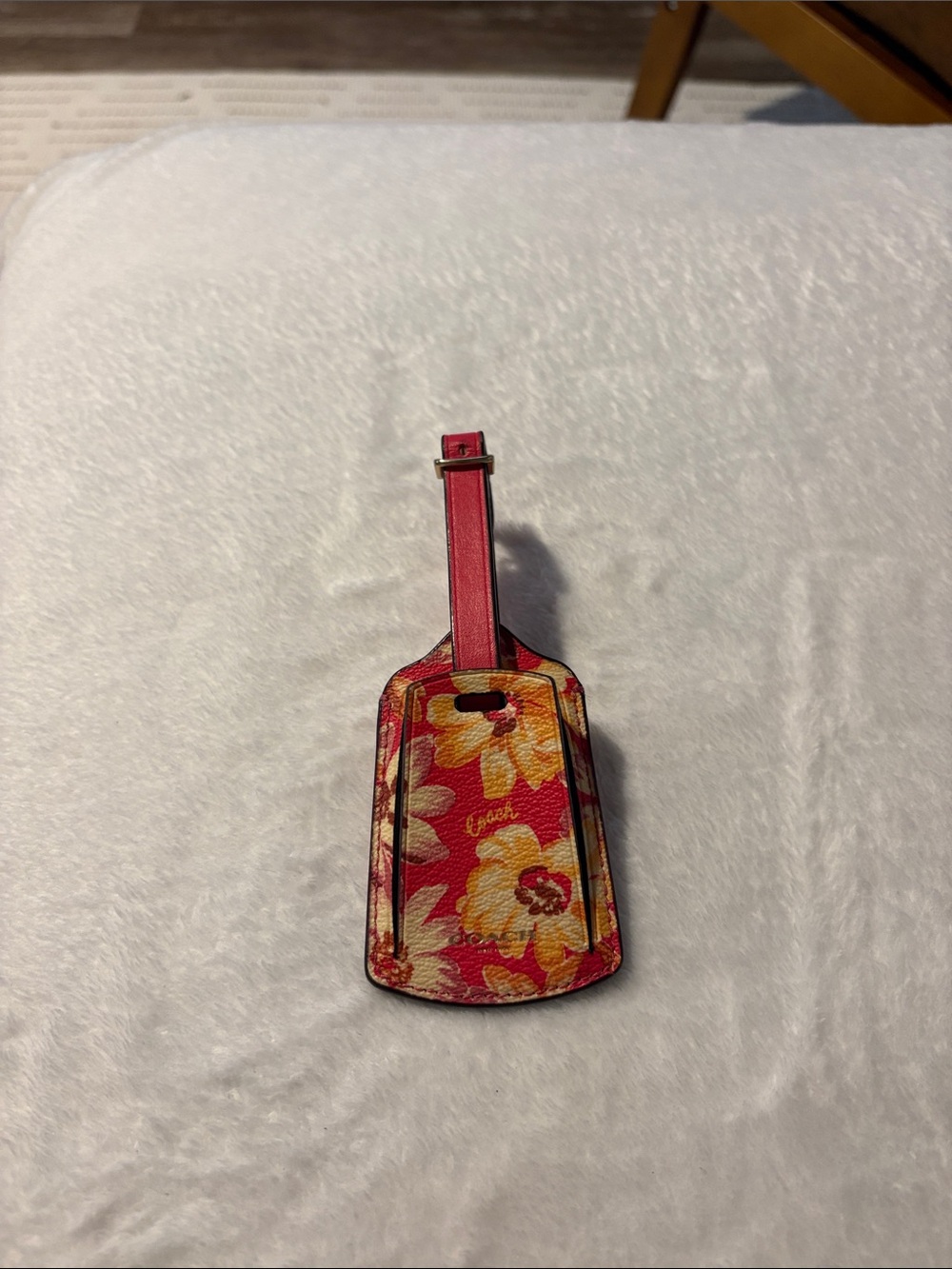 Coach Floral Leather Luggage Tag - Hot Pink & Yellow